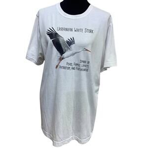 Upcycled Hand Printed Mens Large Ukraine Peace Bird Slava Ukraini Artist Tee